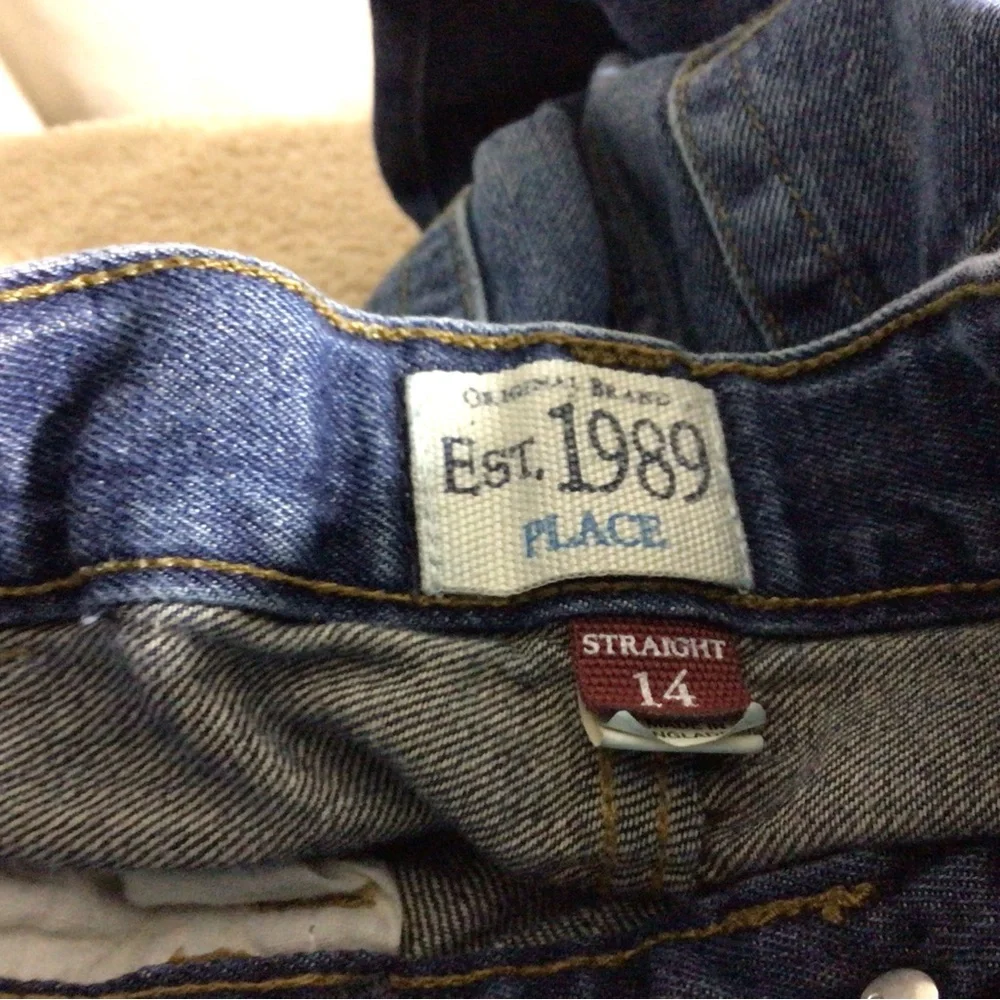The Children's Place Men's Straight Jeans - Dark Blue with Brown Stitching